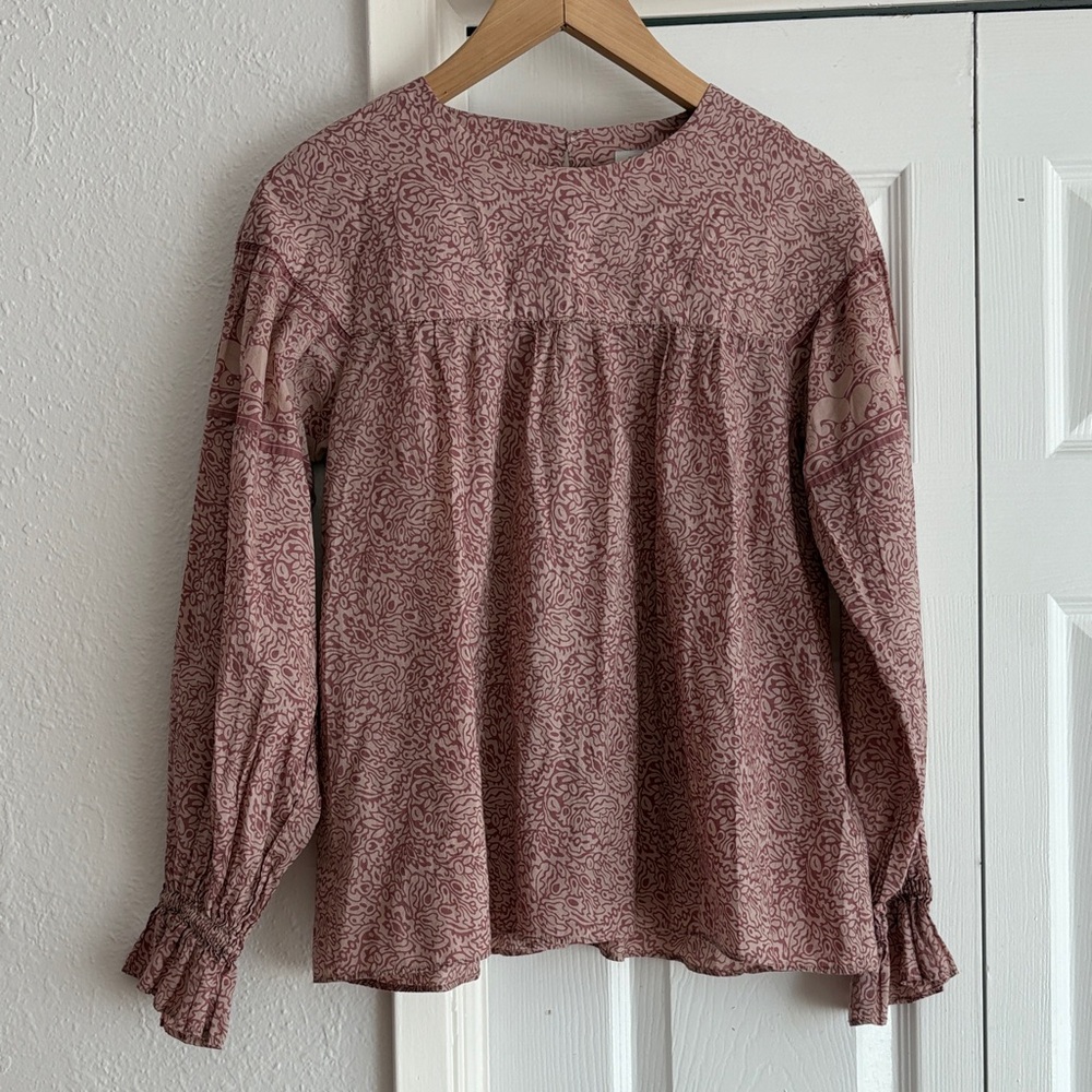 Anna Sui for UNIQLO Pink Floral Boho Peasant Blouse Top